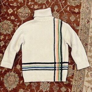 Tory Burch Tory Sport Cream Cowl Neck Sweater with Textured Knit and stripes szL